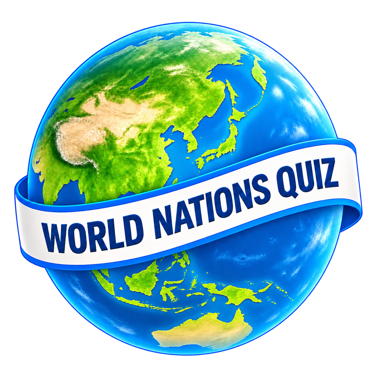 WORLD NATIONS QUIZ 지구와 리본 로고